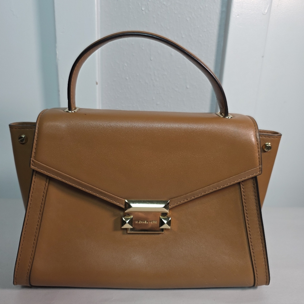 Michael Kors Whitney Medium Leather Satchel Brown/Tan Gold-Tone Hardware